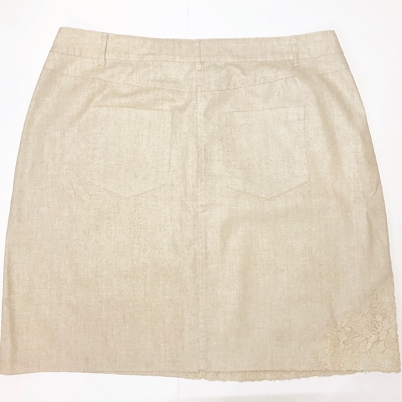 Linen Blend Mini Skirt Khaki Tan Lace New Plus 16 - Picture 3 of 7